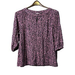 J Jill Top Size Measured Cotton Tencel Floral Keyhole Preppy Career Professional